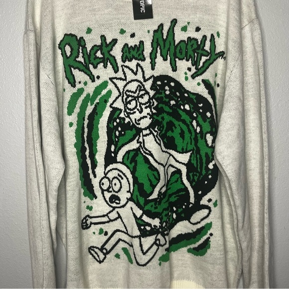 Hot Topic Rick And Morty Sweater Long Sleeve 2x Cream Logo Pullover Crewneck NWT - Picture 2 of 6